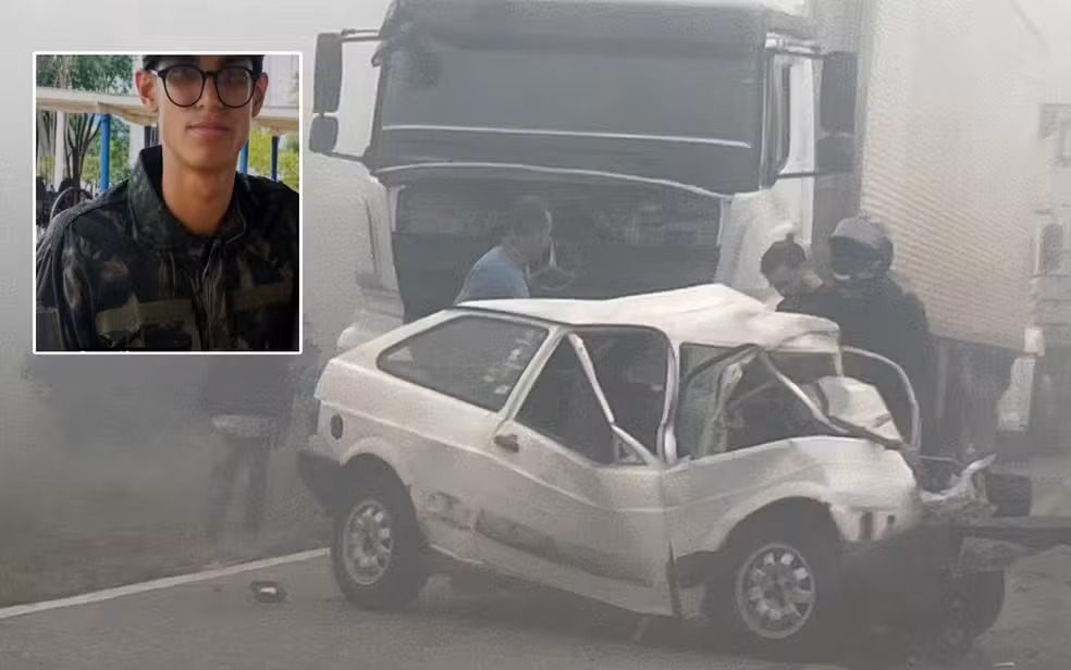 Soldado de 19 anos morre após batida entre carro e caminhão na MG-290