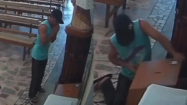 VÍDEO: Homem que fingiu rezar para furtar cofre de igreja é preso no Sul de Minas